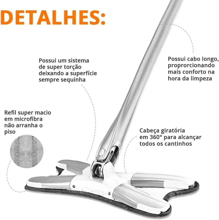 Esfregão Giratório 360 Lava E Seca Torção Microfibra Multiuso