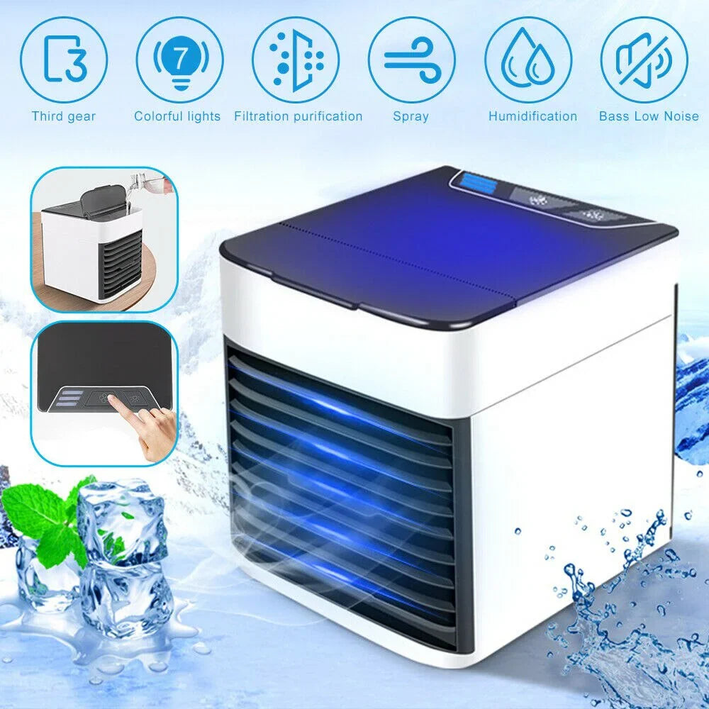 RAILY- Mini Ar Condicionado Portátil Cooler Umidificador Climatizador Luz Led Clima Artic 3 Velocidades Refrigerador Pessoal